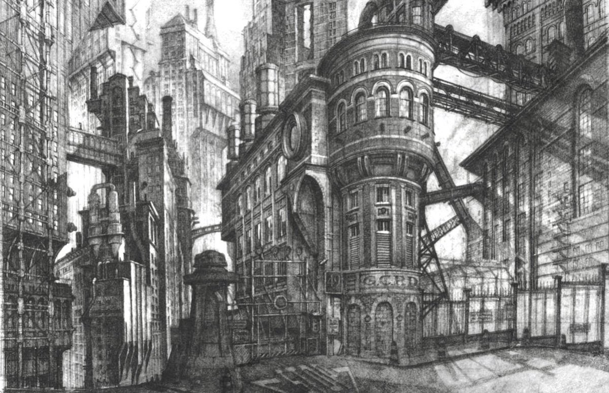 batmancurated's tweet image. batman (1989) gotham city concept art by anton furst &amp;amp; nigel phelps