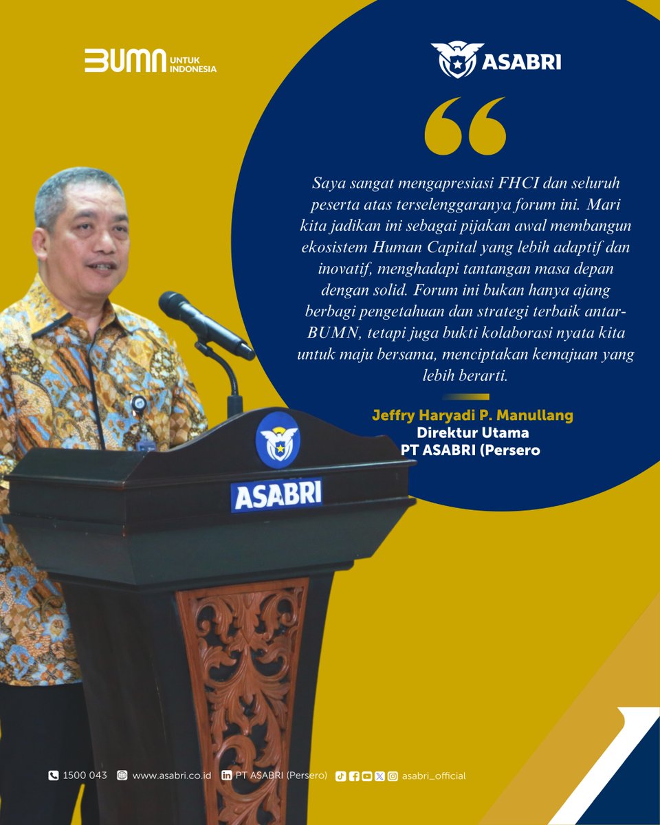 asabri_official's tweet image. Halo Sobat ASABRI

Dalam rangka mewujudkan visi meningkatkan kualitas SDM yang lebih adaptif dan berdaya saing di era digital, bersama Forum Human Capital Indonesia (FHCI), PT ASABRI (Persero) menggelar Forum Benchmark bertajuk &quot;Technology Adoption in HR Transformation&quot;. 
#FHCI