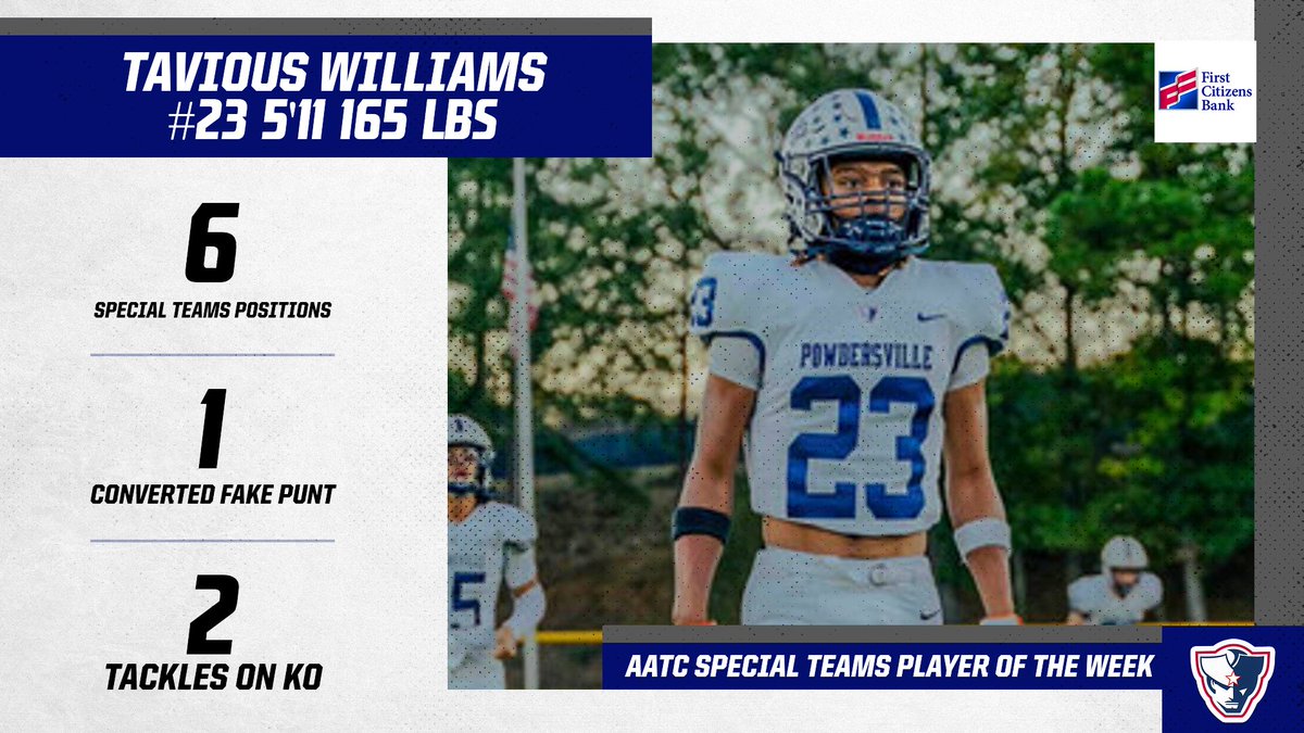 Congratulations to this week's Special Teams Player of the Week from Powdersville, Tavious Williams!
