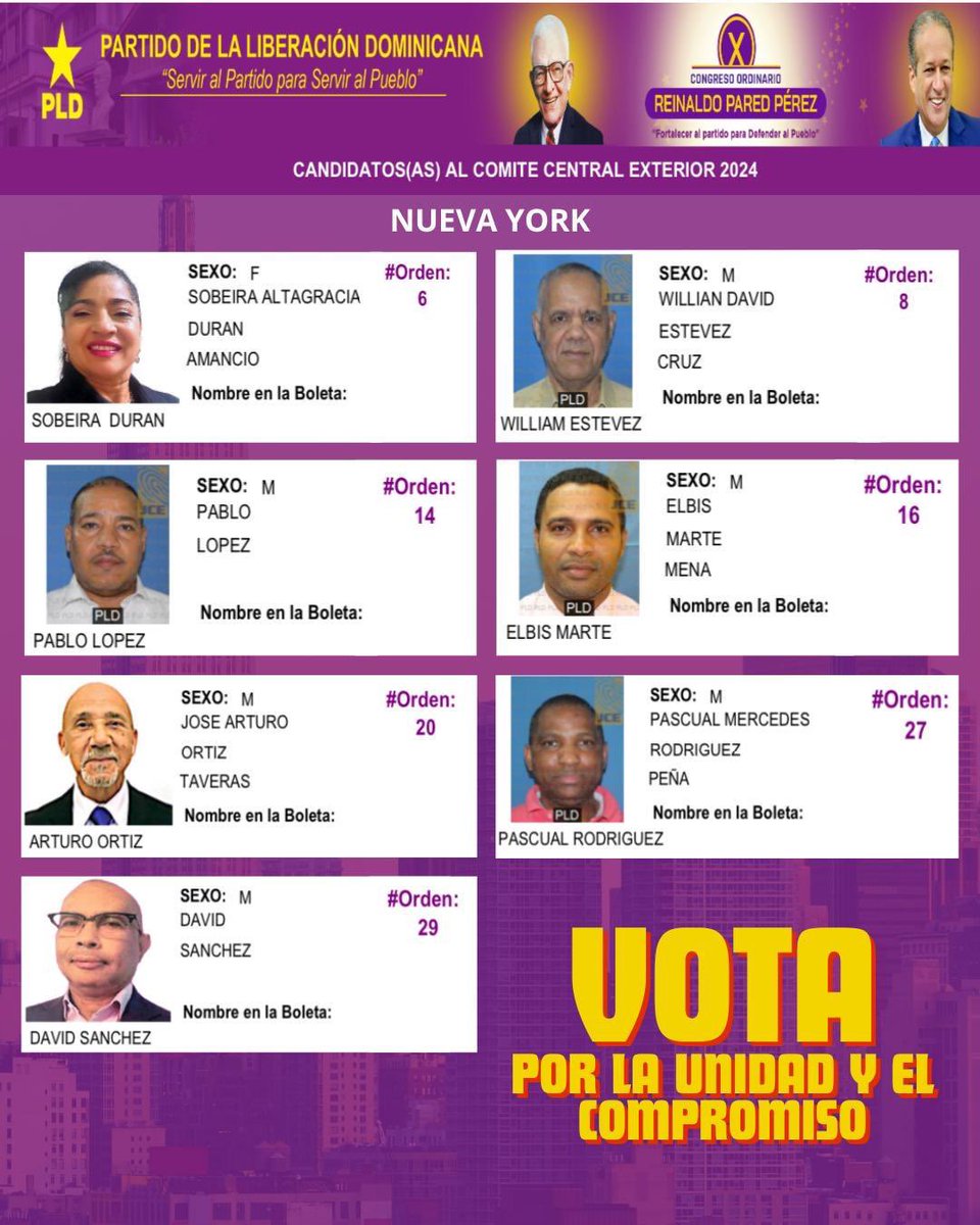 La Renovación Está En Marcha. Nuestros candidatos al Comitè Central (CC) este domingo 17 de noviembre haremos la diferencia. #PLD #PLDNY 💜

¡¡UNIDAD Y COMPROMISO!!