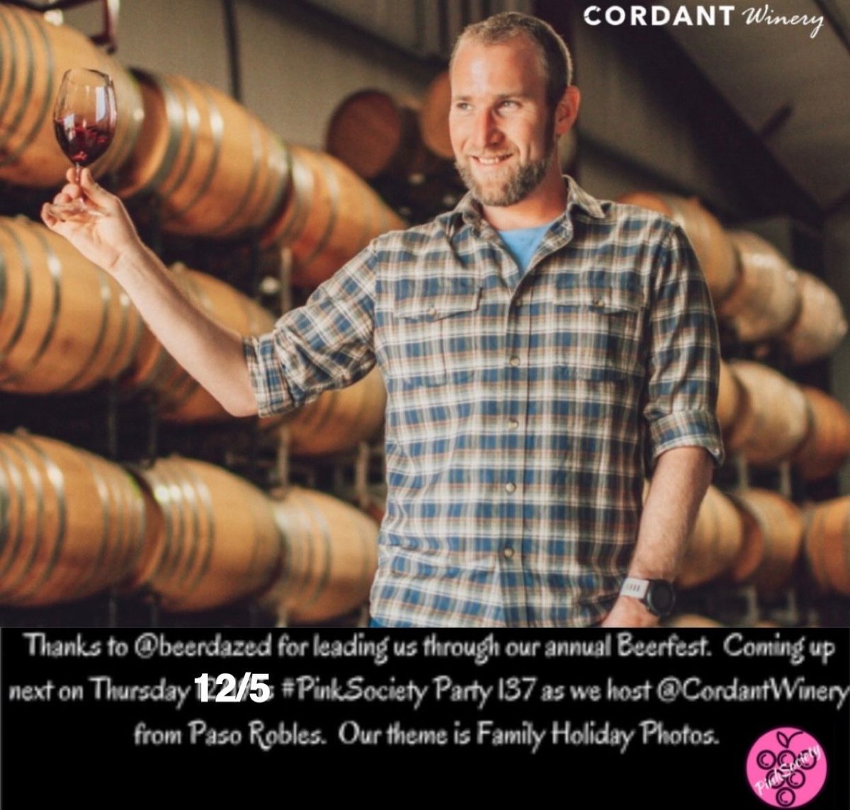 #PinkSociety (@thepinksociety_) on Twitter photo Thanks to @beerdazed for leading us through our annual Beerfest. Coming up next on Thursday 12/5 is #PinkSociety Party 137 as we host <a href="/CordantWinery/">David Taylor</a> from Paso Robles. Our theme is Family Holiday Photos. <a href="/jflorez/">Joe Florez</a> <a href="/_drazzari/">Dave Razzari</a> <a href="/AskRobY/">Rob</a> <a href="/myvinespot/">Dezel Quillen</a> <a href="/Kerryloves2trvl/">Kerry</a> Thanks to @beerdazed for leading us through our annual Beerfest. Coming up next on Thursday 12/5 is #PinkSociety Party 137 as we host <a href="/CordantWinery/">David Taylor</a> from Paso Robles. Our theme is Family Holiday Photos. <a href="/jflorez/">Joe Florez</a> <a href="/_drazzari/">Dave Razzari</a> <a href="/AskRobY/">Rob</a> <a href="/myvinespot/">Dezel Quillen</a> <a href="/Kerryloves2trvl/">Kerry</a>