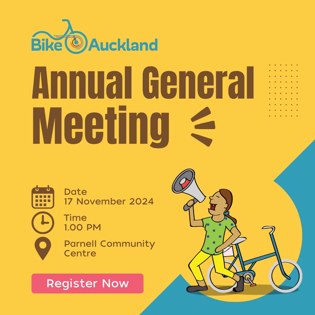 🚲 Join us for Bike Auckland’s Annual General Meeting! 🚲

Be part of the movement for a more bikeable Auckland 🌱 

#BikeAuckland #AGM #biking #TāmakiMakaurau #Auckland