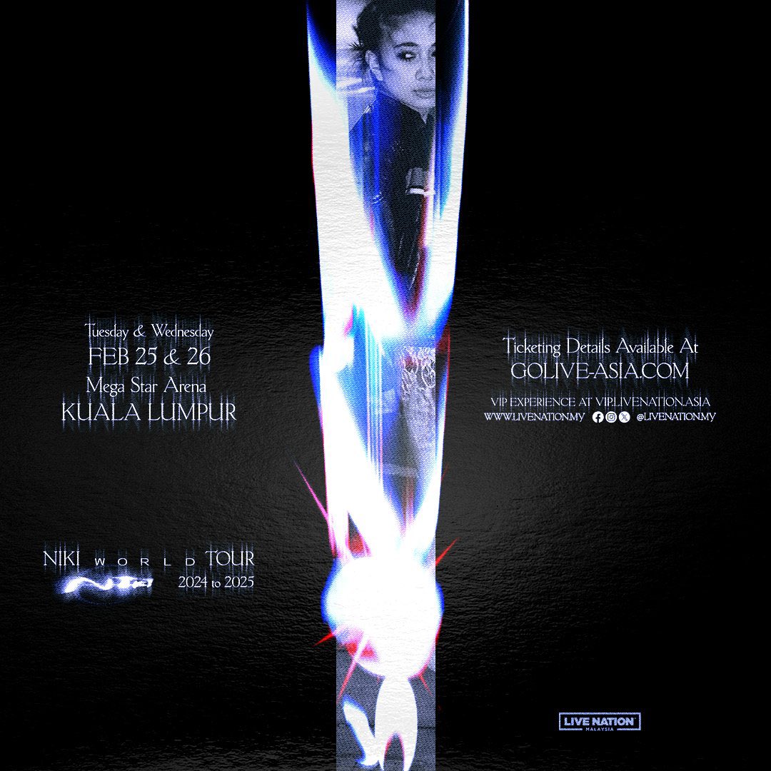 NIKI Live in Kuala Lumpur

25 &amp; 26 February • Mega Star Arena, KL
General on-sale 28 November (12pm)
🔗golive-asia.com