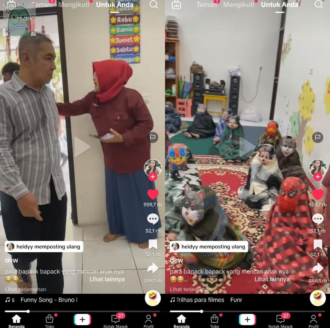 tanyarlfes's tweet image. 💚 cw/ tiktok
plss ini lucuuu bgttt😭 bapaknya disuruh cari anaknyaa tpi pas masuk mereka langsung shock😭 aku kira kenapaa, ternyataa anaknya pake topeng😭😭😭