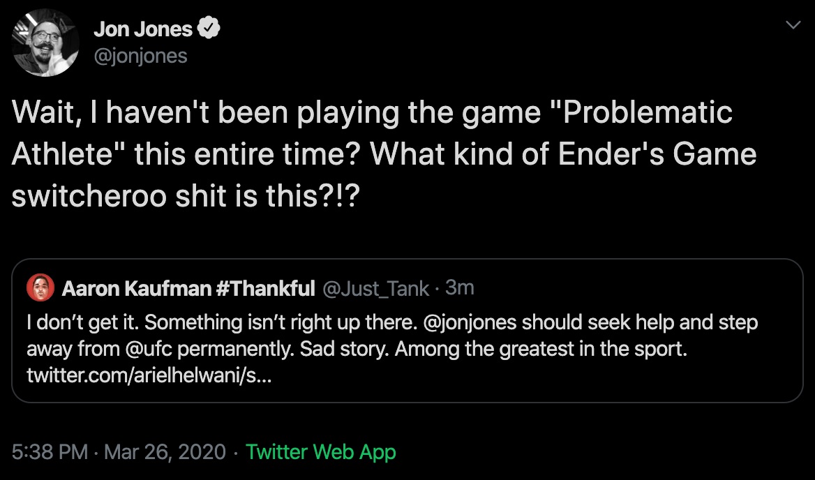 jonjones's tweet photo. Another few from the #wrongjonjones archive. Love working in geek references toward someone that 100% will not get it. https://t.co/BOd2us7rCP