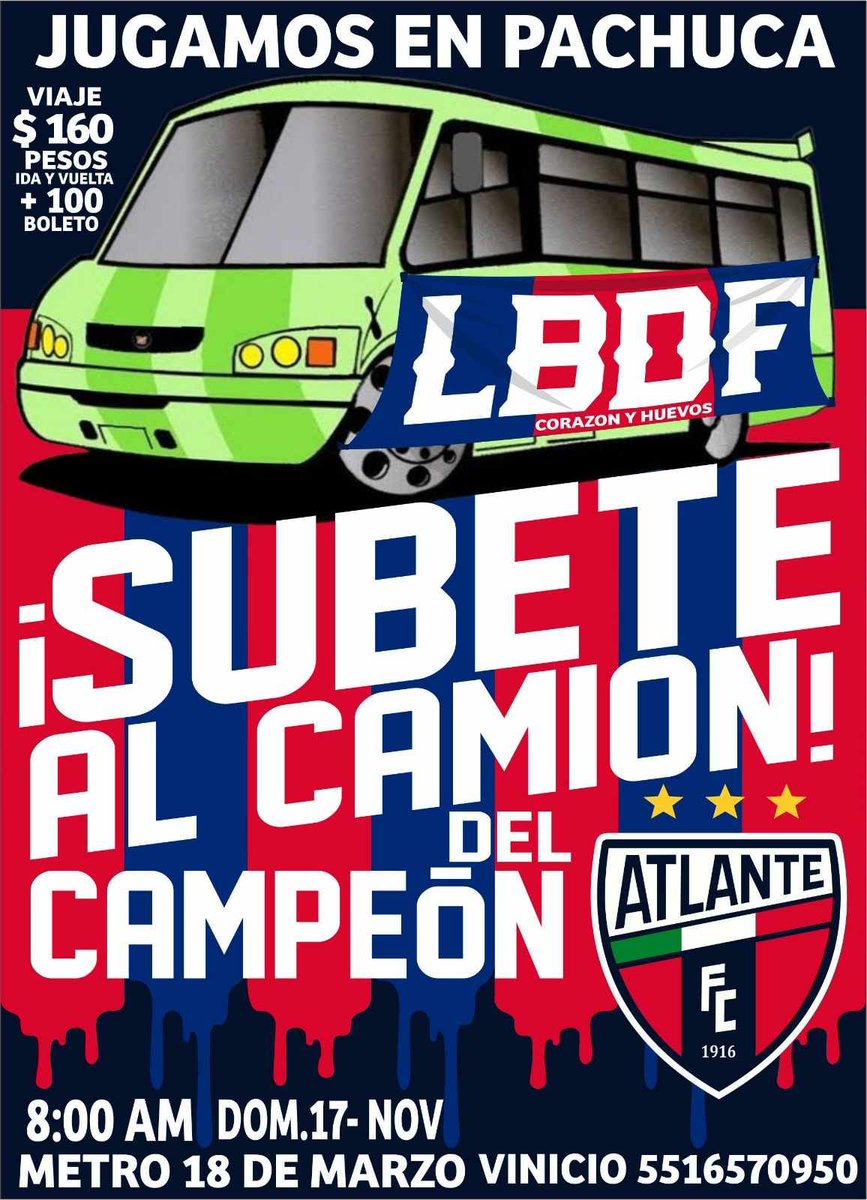 LBDFATLANTE's tweet photo. Vamonos todos al PACHULGRANA con La Banda Del DF #LBDF nos jugamos el pase a la final y a buscar el bicampeonato, que nadie falte.
#DondeJueguesYoVoy #MiMadreMiBarrioYMiAtlante #NuncaCabalgarasSolo ♥️ y 🥚🥚 https://t.co/p2vaBrpFym