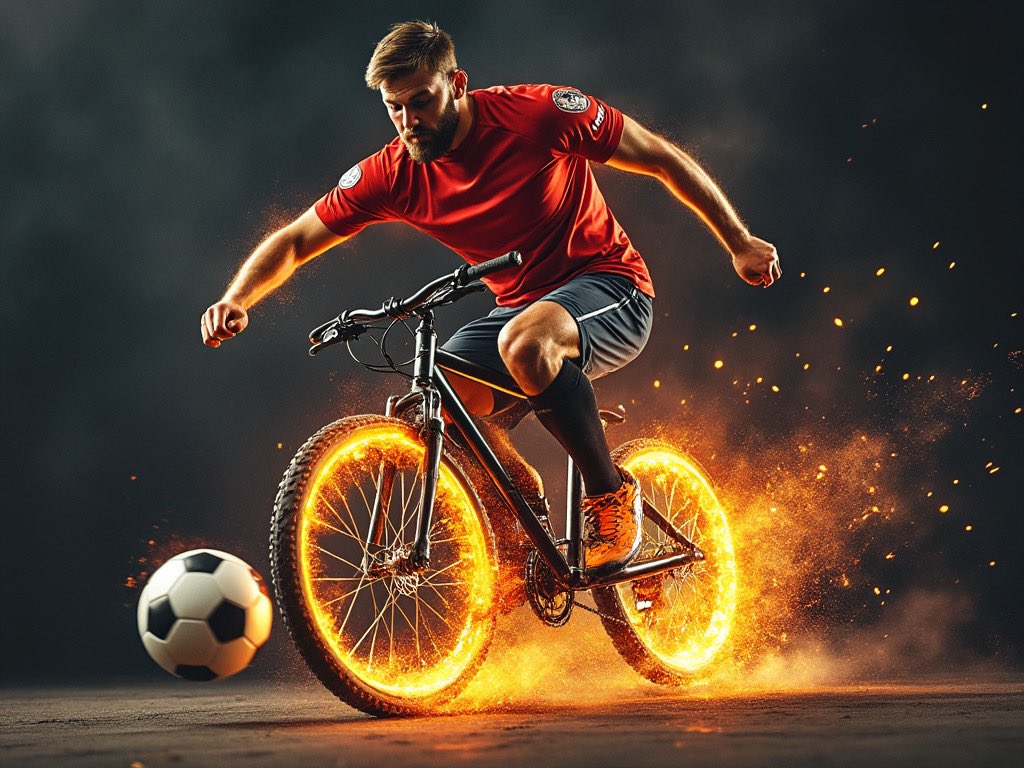 Inby92's tweet photo. Thanks, Grok. 
“Soccer player doing a bicycle kick and the soccer ball is on fire.” 

I’ll learn correct descriptors haha but in the meantime, I think I’ll get this framed . #MLS https://t.co/e6eoPi2Gz4