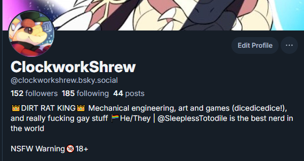 ClockworkShrew's tweet image. Welp, I have cleansed this account forever after archiving it. Reminder that you can find me in the link below (Disclaimer: managing accounts has been more of a hassle in BSKY, so it's gonna be horny-on-main-y. If you don't wanna see that, please use the moderation options!)
