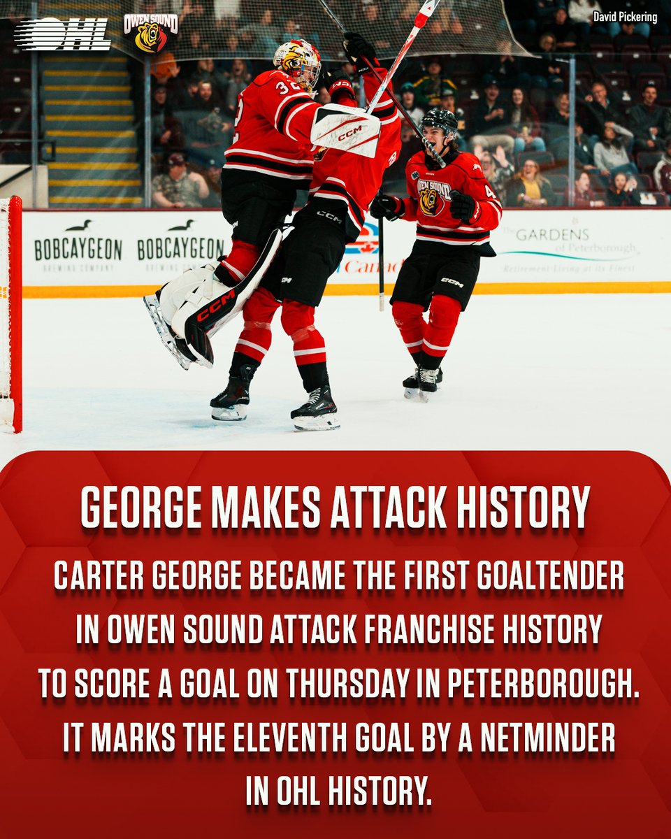 A historic night for <a href="/LAKings/">LA Kings</a> prospect Carter George and the <a href="/AttackOHL/">Owen Sound Attack</a>!

#GoKingsGo | <a href="/OHL_History/">OHL History</a>