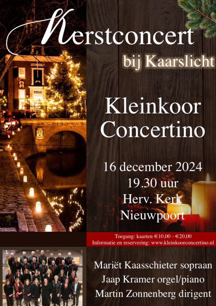 Sfeervol Kerstconcert bij Kaarslicht, reserveren via kleinkoorconcertino.nl