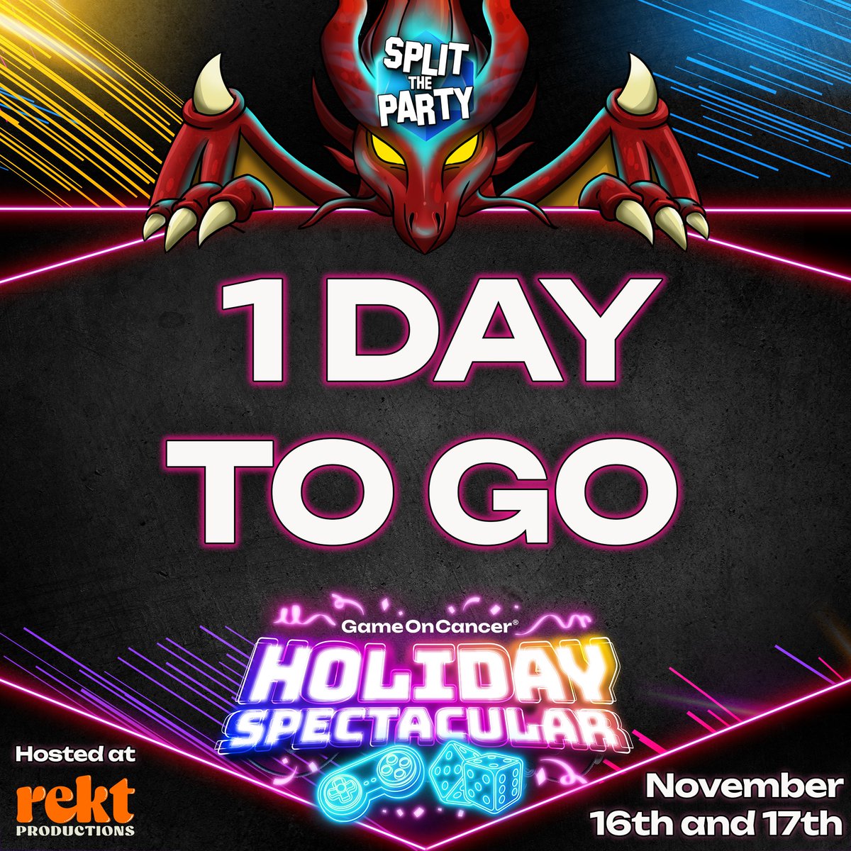 SplitThePartyTV's tweet image. 🎉 1 DAY TO GO! 🎉

Join us tomorrow at @rektgn for the Split the Party x Holiday Spectacular, raising funds for @GameOn_Cancer!

🎲 Epic D&amp;amp;D, charity streams &amp;amp; spicy chaos—don’t miss it! Let’s roll for hope &amp;amp; crit cancer together. 💖

#GameOnCancer #DND