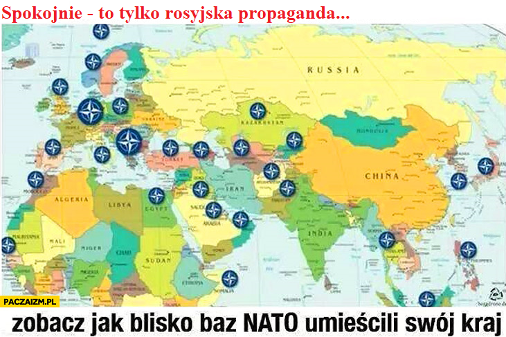 JkmMikke's tweet photo. OK, przekonaliście mnie. Rosjanie prowokacyjnie umieścili swój kraj jak najbliżej baz NATO, nawet port w Królewcu przewidująco w zasięgu radarów z Redzikowa.
A Amerykanie to pacyfiści trzymający swój kraj daleko od instalacyj wojskowych rosyjskich, chińskich czy irańskich!
Sądzę,
że po oddaniu do użytku stacji w Redzikowie rozmowa Miłujących Pokój Przywódców Mocarstw (JE Włodzimierza Putina z JE Józiem Bidenem lub JE Donaldem Trumpem) może wyglądać tak:
- Szanowny Panie Prezydencie. Wie Pan doskonale, jak bardzo naród amerykański pragnie pokoju i jestem jak najdalszy od prób wywierania na Was jakiegokolwiek nacisku. Pragnę jednak zauważyć, że dzięki tarczy w Redzikowie będziemy mogli - gdyby doszło do jakichś incydentów - zniszczyć Wasze rakiety jeszcze nad Atlantykiem... 
- Szanowny Panie Prezydencie! Jesteśmy pełni podziwu dla narodu amerykańskiego i Waszej potęgi militarnej. Przyznam szczerze, jak zawsze, że gdy nasi szpiedzy 12 lat temu donieśli, że planujecie tę bazę, to u nas zapanowała lekka panika i zdarzyło nam się nawet kilka histerycznych wypowiedzi. Pragnę jednak przypomnieć, że generałowie zawsze są gotowi do wygrania poprzedniej wojny. Wtedy nasze rakiety latały z szybkością Mach-3, obecnie latają z szybkością Mach-12 i te paręnaście sekund różnicy nie odgrywa już żadnej roli. Tym niemniej z okazji otwarcia tej bazy proszę przyjąć najszczersze życzenia pomyślności od całego miłującego pokój narodu rosyjskiego i innych narodów naszej Federacji".
