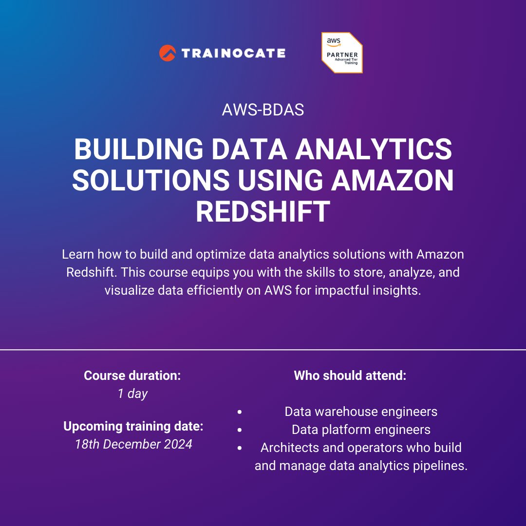 TrainocateM's tweet image. 💼 From data lakes to batch solutions—learn to build scalable analytics on AWS. Check out our hands-on courses to elevate your data skills:
1. bit.ly/3AFtrCV
2. bit.ly/4eAlZH4
3. bit.ly/3Z31LBl
4. bit.ly/4euwHPr
#AWSData #FutureReady