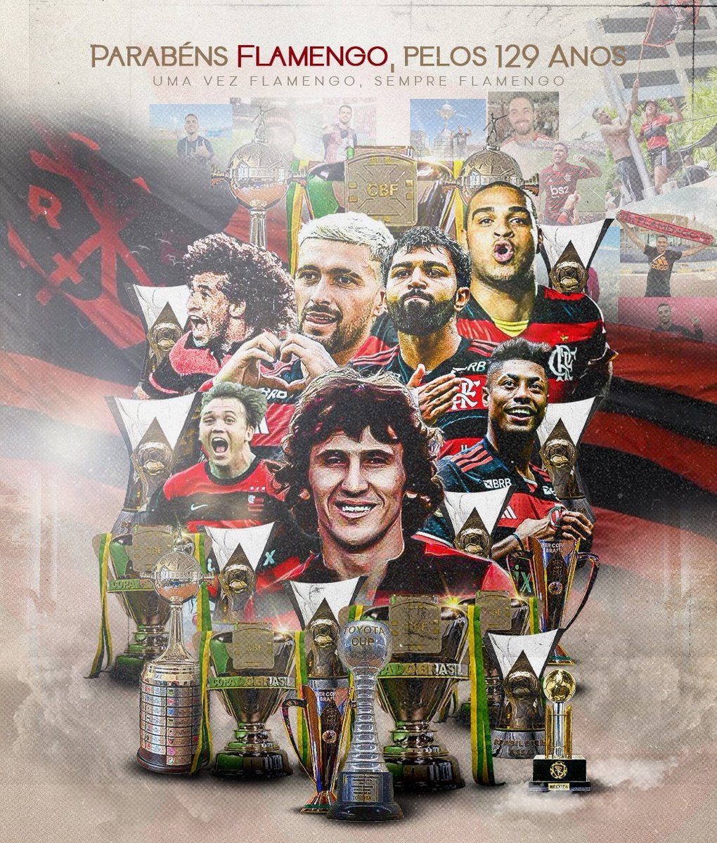 Noitedecopa's tweet photo. 𝗙𝗹𝗮𝗺𝗲𝗻𝗴𝗼 𝗰𝗼𝗺𝗽𝗹𝗲𝘁𝗮 𝟭𝟮𝟵 𝗮𝗻𝗼𝘀 :
  
🏆 1x Mundial de Clubes
🏆 3x Copa Libertadores
🏆 1x Copa Mercosul
🏆 1x Recopa Sul-Americana
🏆 1x Copa Ouro Conmebol
🏆 8x Campeonato Brasileiro
🏆 5x Copa do Brasil
🏆 2x Supercopa do Brasil
🏆 1x Copa dos Campeões
🏆 1x Torneio Rio-São Paulo
🏆 38x Campeonato Carioca
  
PARABÉNS MENGÃO 🔴⚫