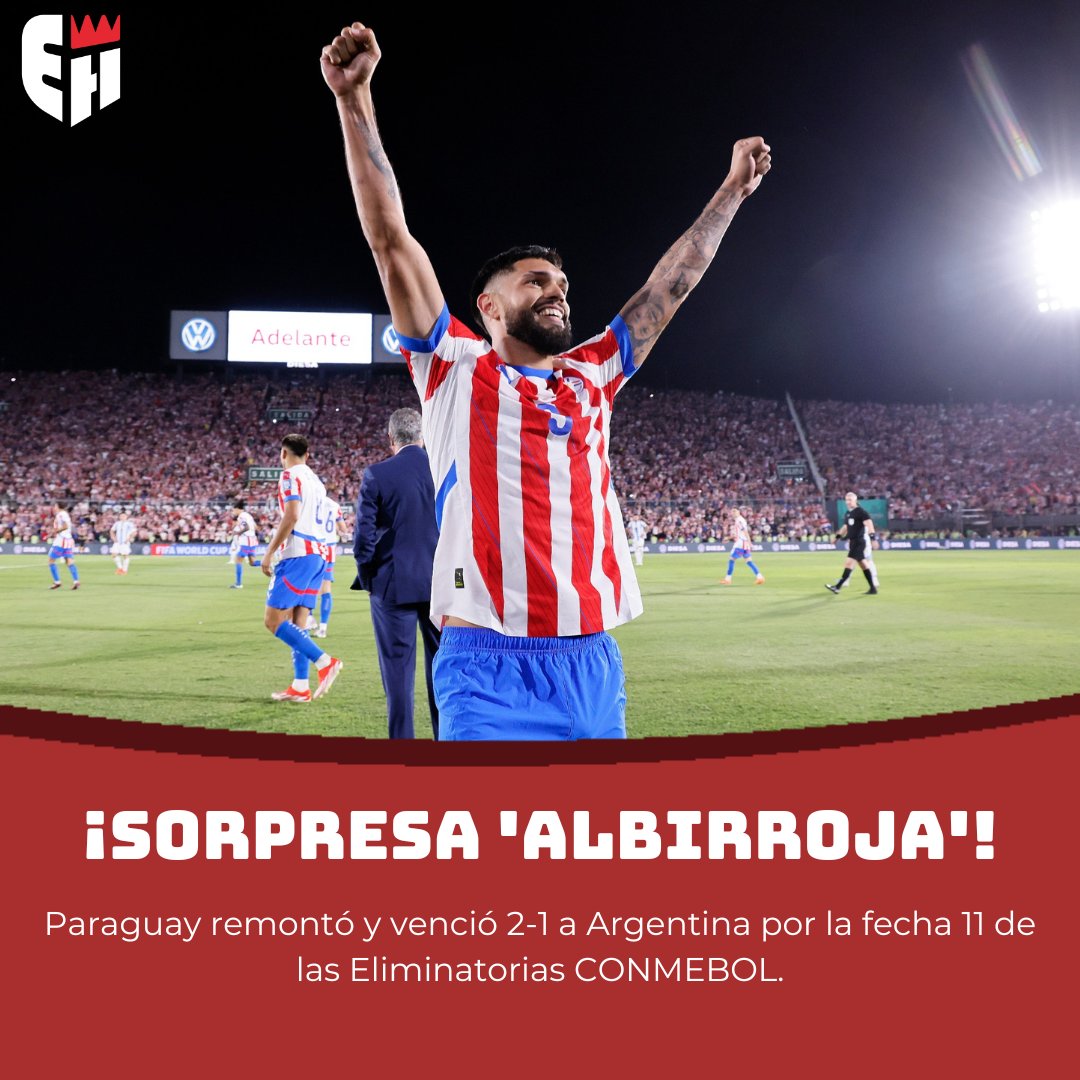 ¡SORPRESA "ALBIRROJA"!

📌 El combinado paraguayo se coloca en zona de clasificación siendo 6° con 16 unidades, mientras que la "albiceleste" se mantiene 1° con 22 puntos.

⚽️⚪️🔴 A. Sanabria (19'), O. Alderete (47')
⚽️⚪️🔵 L. Martínez (11')

✍️<a href="/JoseAlonso1849/">José Alonso</a>

#futbol #Argentina