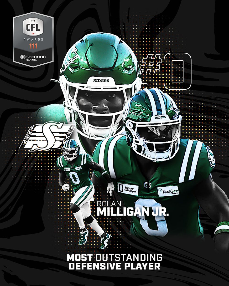 Rolan Milligan Jr. wins Most Outstanding Defensive Player winner at the 2024 CFL Awards, presented by Securian Canada! 🏆

#GreyCup