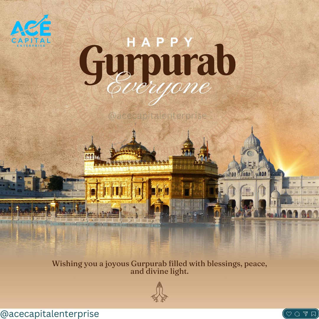 acecapitalent's tweet photo. Happy Gurpurab! 🌸✨ Celebrating Guru Nanak Dev Ji's teachings of love, kindness, and unity. May this day bring peace and blessings to all. 🙏
#Gurpurab2024 #GuruNanakJayanti #gurupurab #133rdBirthday #StockMarketUpdate #acecapital https://t.co/9NkLp0Zviu