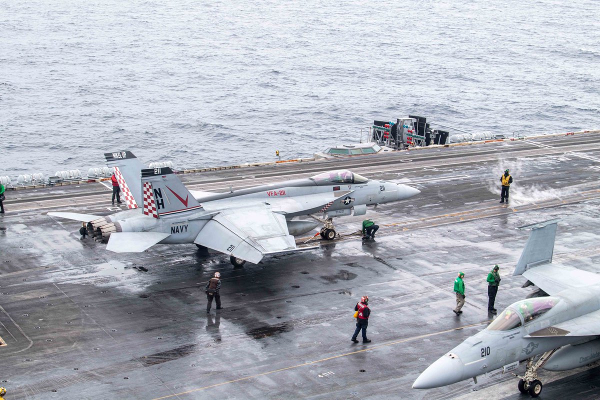 USForcesKorea's tweet photo. An F/A-18F Super Hornet launches off the flight deck of the Nimitz-class aircraft carrier USS Theodore Roosevelt (CVN 71) during trilateral exercise #FreedomEdge, June 28, 2024. Currently the 2nd iteration of FE24 is underway off the coast of Jeju Island. 🇰🇷📷 🇺🇸 https://t.co/5v2JJFMY75