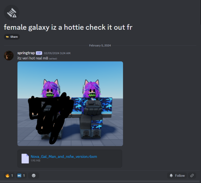 MikeDaMakerRR34's tweet photo. @galaxy_rule34 

Bloody question for ya, mate. It might be old, but why'd you take my model and claim as yours? That's pretty rude to be honest, ya? https://t.co/BKDbe8Svcp