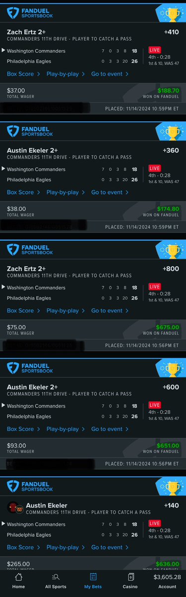 1Propgod's tweet image. What a DRIVE ✅✅✅✅

+130✅💰

+240✅💰

+360✅💰

+310✅💰

+600✅💰

+800✅💰

+1400✅💰
#NFL #PlayerProps