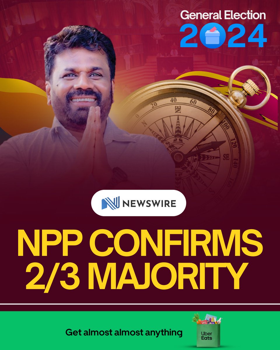 NewsWireLK's tweet image. Sri Lanka&apos;s President Anura Kumara Dissanayake&apos;s NPP secures an unprecedented 2/3 majority in Parliament—the first time a single party has achieved this under the Proportional Representation system.

🚨Live Updates: election.newswire.lk

Join our WhatsApp Group:…