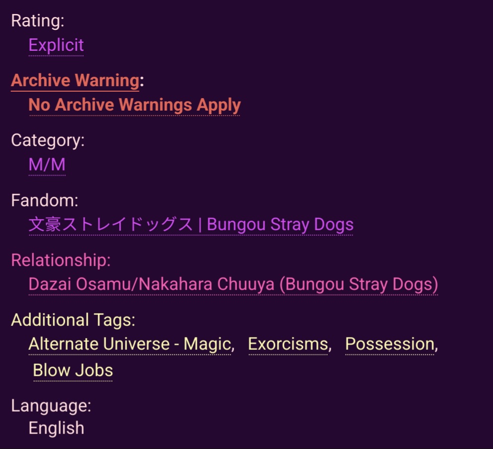 The fic I wrote for <a href="/BSDHallwnZine/">Beneath the Moonlight: A BSD Halloween Zine</a>  is now up on AO3! Please enjoy these witches getting into some trouble and getting Chuuya out of his pants.

archiveofourown.org/works/60572866