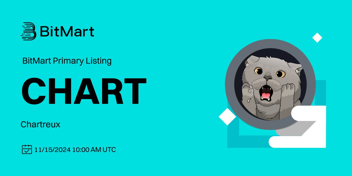 #BitMart is thrilled to announce the primary listing of Chartreux(CHART)<a href="/chartreuxCTO/">Chartreux Cat</a> 

meme coin on solana

💰Trading pair: CHART/USDT
💎Deposit: Available
💎Trading: 11/15/2024 10:00 AM UTC

Learn more: support.bitmart.com/hc/en-us/artic…