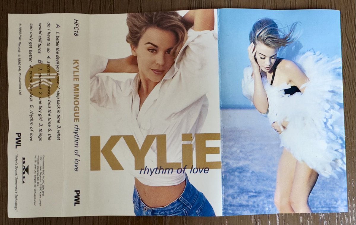 spjury's tweet image. #NewArrival #KylieMinogue Rhythm of Love 1990 Malaysian cassette. In amazing condition for its age - the cassette looks barely played. Great to have this added to my #KylieCollection