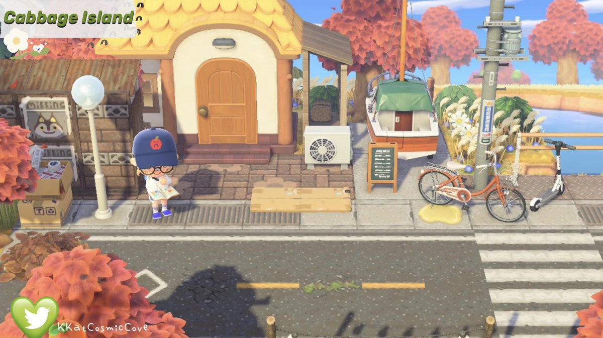 KKatCosmicCove's tweet photo. New areas on Cabbage🥬
A little overgrown park right next to Walker’s house! Goldie’s home is close to the river but I wonder what’s on the other side of the bridge?🤔

🤍cute hat and top by the talented @ohheplays 
#ACNH #AnimalCrossing #AnimalCrossingNewHorizons #どうぶつの森 https://t.co/7gBrUbO5u8