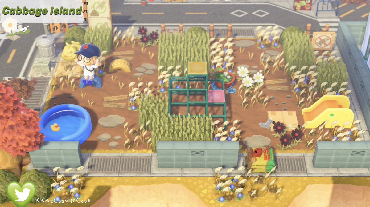 KKatCosmicCove's tweet photo. New areas on Cabbage🥬
A little overgrown park right next to Walker’s house! Goldie’s home is close to the river but I wonder what’s on the other side of the bridge?🤔

🤍cute hat and top by the talented @ohheplays 
#ACNH #AnimalCrossing #AnimalCrossingNewHorizons #どうぶつの森 https://t.co/7gBrUbO5u8