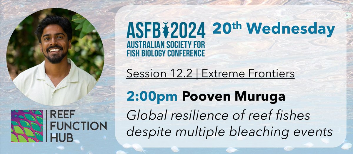 Reef Function Hub (@reeffunctionhub) on Twitter photo We hope you all enjoyed the poster night as much as we did! ๐ Congrats to all the poster presenters! ๐ฅณ
Come on by to our final talk here at #ASFB2024, where <a href="/Pooven_Muruga/">Pooven Muruga</a> will be sharing his latest PhD work! <a href="/AustSocFishBiol/">ASFB</a> <a href="/bellwoodlab/">The Bellwood Lab</a> We hope you all enjoyed the poster night as much as we did! ๐ Congrats to all the poster presenters! ๐ฅณ
Come on by to our final talk here at #ASFB2024, where <a href="/Pooven_Muruga/">Pooven Muruga</a> will be sharing his latest PhD work! <a href="/AustSocFishBiol/">ASFB</a> <a href="/bellwoodlab/">The Bellwood Lab</a>