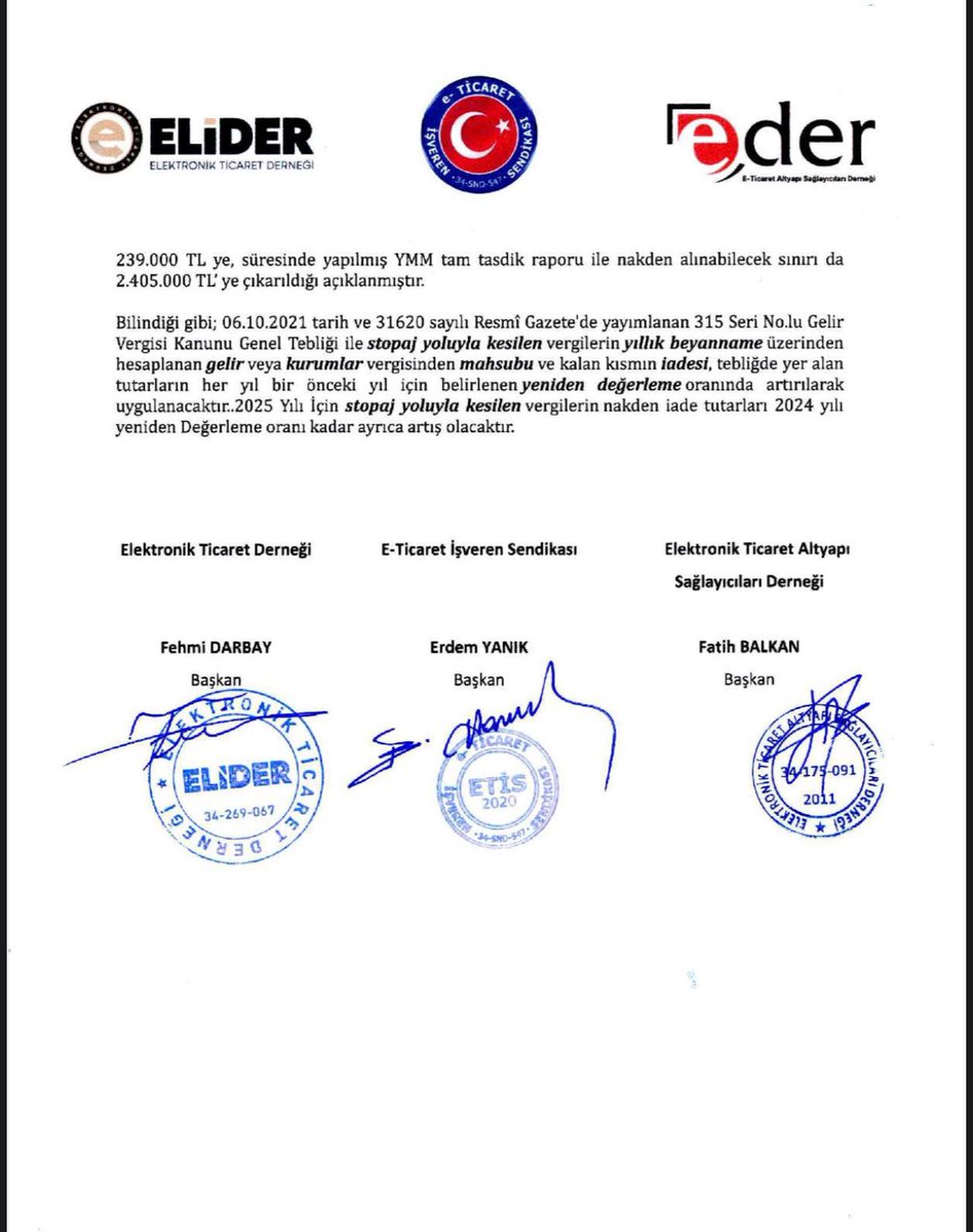 Sektördeki büyük bir kitleyi temsil eden ELİDER, ETİS ve EDER olarak, üyelerimizin görüşünü alarak Avukatlarımız ve Yeminli Mali Müşavir üstadlarımız ile birlikte ortak bir deklarasyon yayınladık.