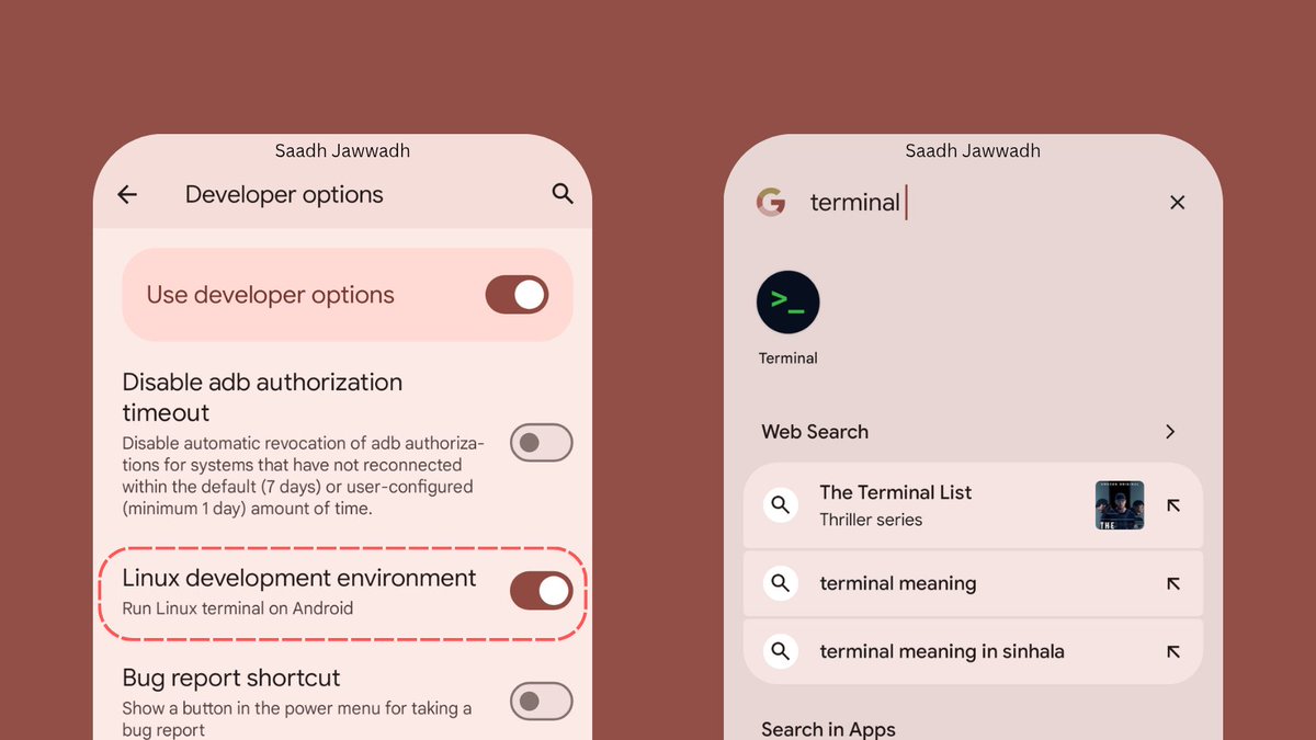 SaadhJawwadh's tweet photo. Android 15 Beta testing Linux Terminal within Android which can be run like an app 🔥🔥🔥

Nothing to see here just Android being Android 😍👌🏼. https://t.co/MFN68ZsoTY