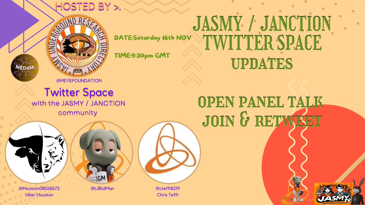 meyefoundation's tweet photo. @Houston08068672 @LilBidMan @ctefft8219
Join us tomorrow night for a short Twitter space, make sure to retweet & repost
#jasmy #jasmycoin #jasmyusd #Janction #SONY #Soneium #astar #startle https://t.co/gplBlpl9gb