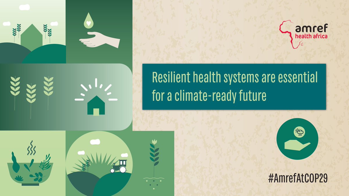 Resilient health systems are essential for a climate-ready future. Investing in sustainable, climate-proof health solutions today will secure healthier communities tomorrow. #AmrefAtCOP29 #COP29 #COP29Azerbaijan <a href="/UNFCCC/">UN Climate Change</a> <a href="/GCHAlliance/">Global Climate and Health Alliance</a> <a href="/Afidep/">AFIDEP</a> <a href="/PACJA1/">PACJA</a> <a href="/COP29_AZ/">COP29 Azerbaijan</a> @Cop29News