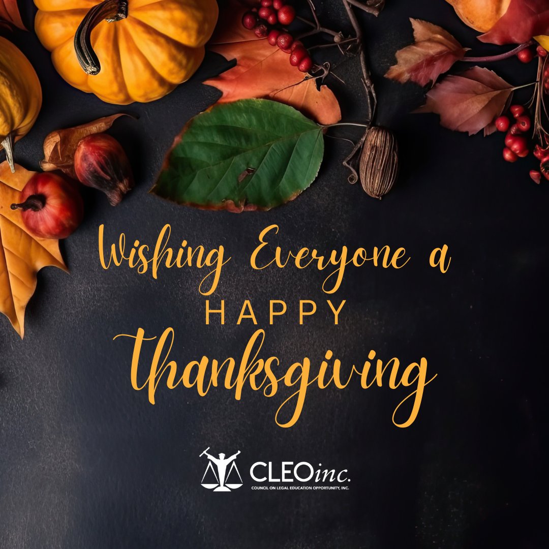 🍁 Happy Thanksgiving from all of us at CLEO! 🍁 Today, we’re thankful for our amazing students, alumni, supporters, and partners who make our mission possible. Wishing you and your loved ones a joyful and restful holiday! 🦃✨

#Thanksgiving #Gratitude" #CLEOAlumni #CLEOScholars