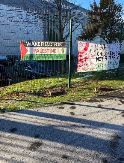 YPalCollective's tweet photo. Today, local activists joined #Wakefield Palestine Action’s fortnightly protest &amp; picket at Teva’s Commercial HQ in Castleford. The Israeli pharmaceutical company, which illegally operates on occupied Palestinian land, was announced as a pressure target by @BDSmovement in 2023. https://t.co/MMjMD0Jl02