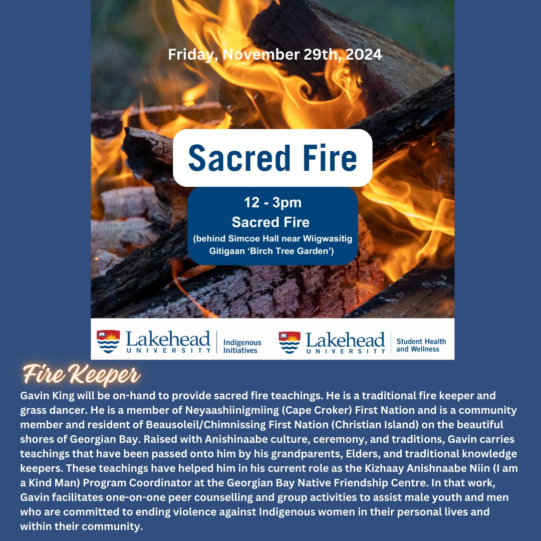 LUOR_II's tweet image. Join us for a Sacred Fire, to connect with the land &amp;amp; de-stress. All are welcome to come and learn about what a sacred fire is and how it may benefit you during a stressful time. Open to students, staff, and faculty. 
Please dress for the weather!