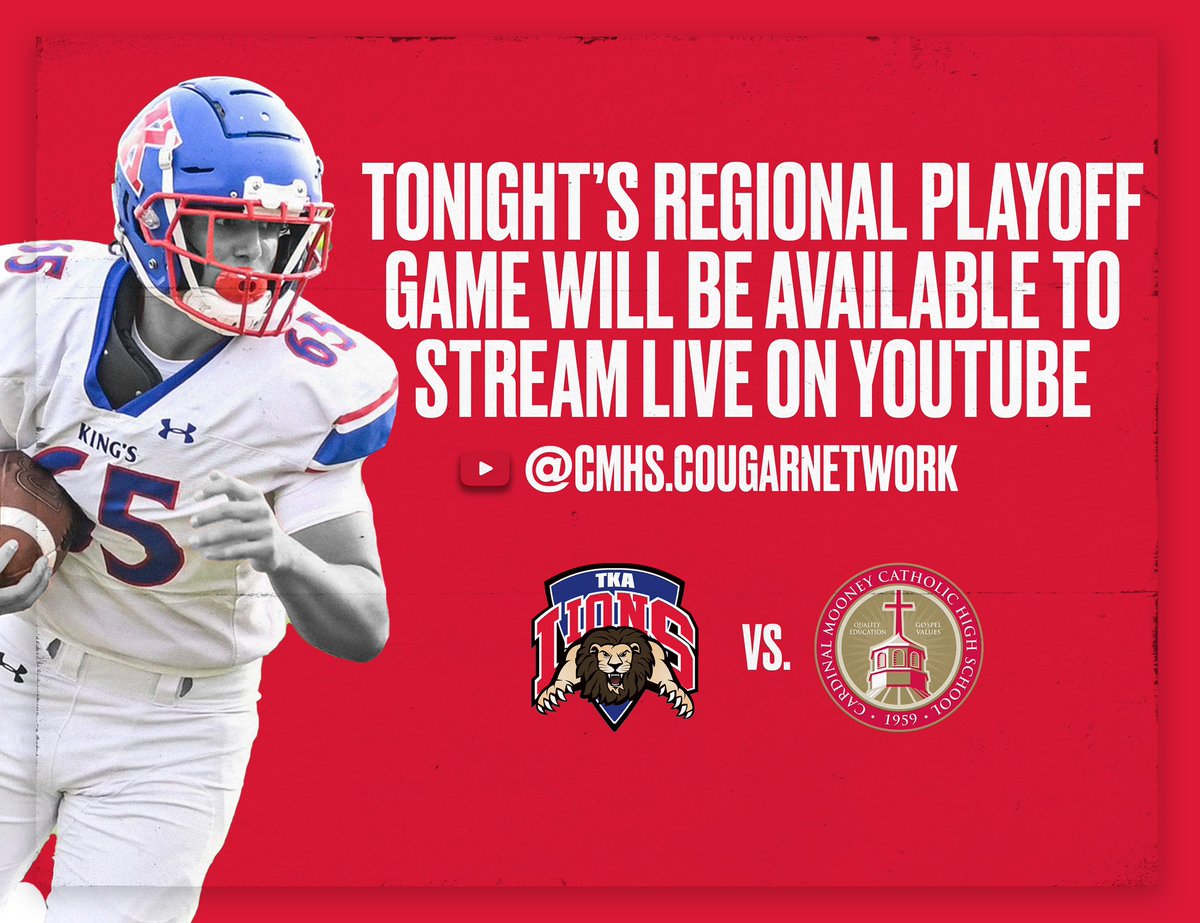 The King’s Academy Athletic Dept. (@tkalions) on Twitter photo Catch the Lions live tonight from Sarasota! #tkafootball 🏈
youtube.com/@CMHS.CougarNe…
<a href="/TKAWPB/">The King's Academy</a> <a href="/TKALionsFB/">TKA Lions Football</a> Catch the Lions live tonight from Sarasota! #tkafootball 🏈
youtube.com/@CMHS.CougarNe…
<a href="/TKAWPB/">The King's Academy</a> <a href="/TKALionsFB/">TKA Lions Football</a>