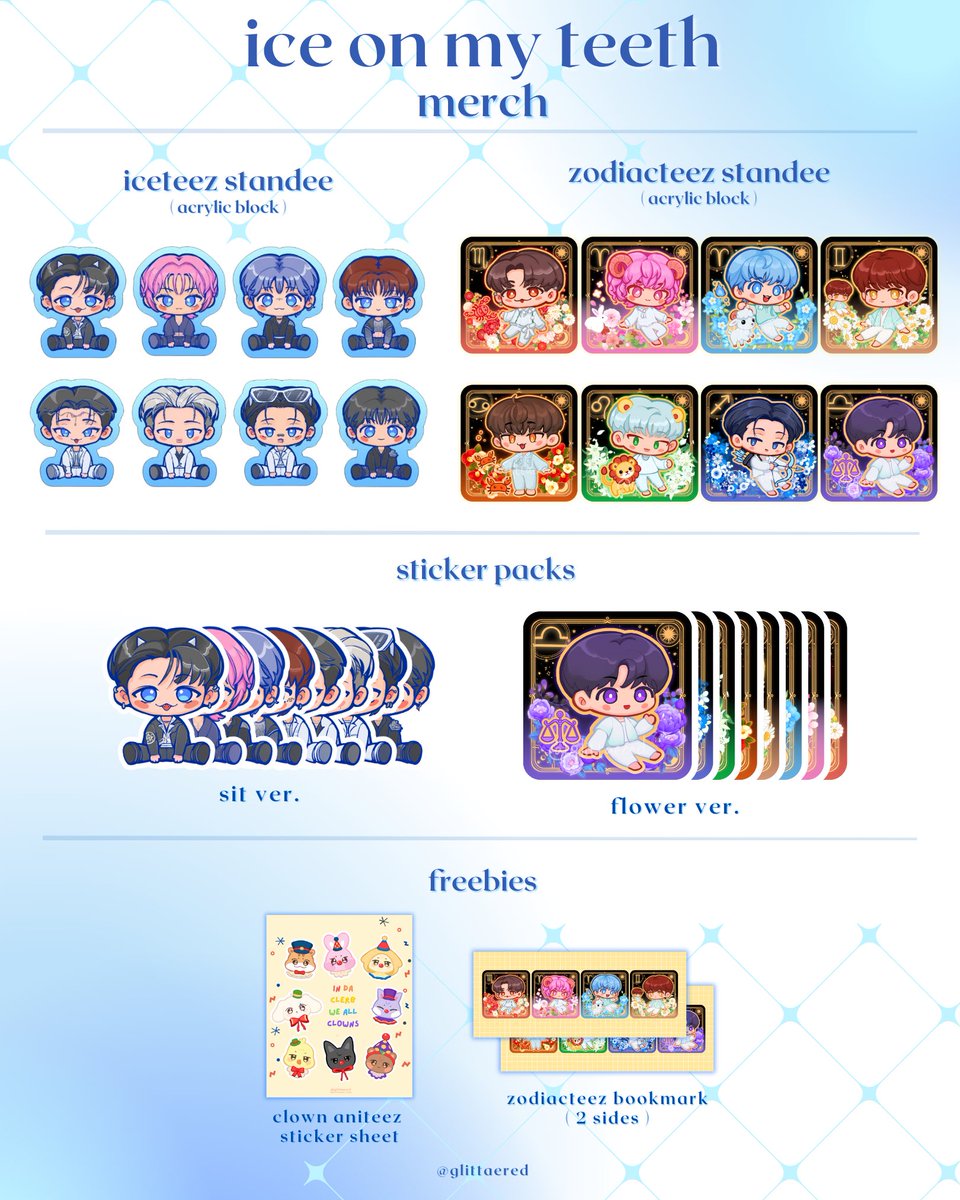 🧊🦷 PRE-♡RDER: ICETEEZ MERCH 🧊🦷

✧ RTs are very appreciated! ❤️
✧ Products: PC Holder, Charm, Standee
✧ DM me if you have any questions. thank you~ 

📅 Close: Dec 6 2024
✅ GOs are accepted! ^^
🌎 Worldwide Shipping

🔗 Links are in the replies: 👇
