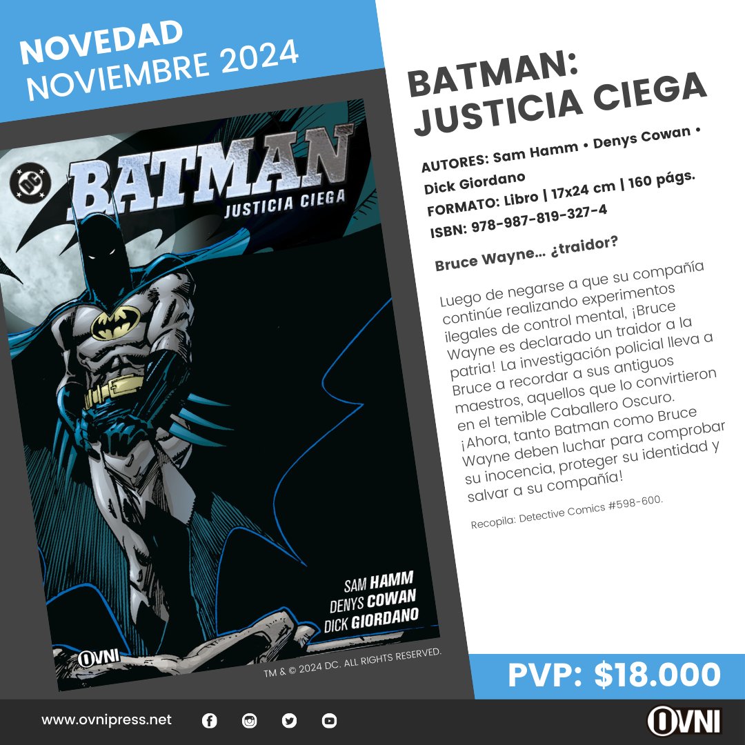 Ovnipressedit's tweet photo. [ADELANTO] EL VIERNES 29 de NOVIEMBRE llegarán a las tiendas:

BATMAN: JUSTICIA CIEGA 🦇

BATMAN: JUSTICIA ABSOLUTA VOL. 1 🦇

#OvniPress #MoztrosLatam #Moztros #CapitanEdiciones https://t.co/wp7yvM99rI
