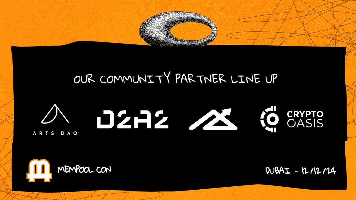Shoutout to our powerhouse community partners helping fuel Mempool Con!  Thanks to them, our afterparty will be an absolute blast. Who are they?  @arts_dao is connecting the worlds of art and blockchain. @