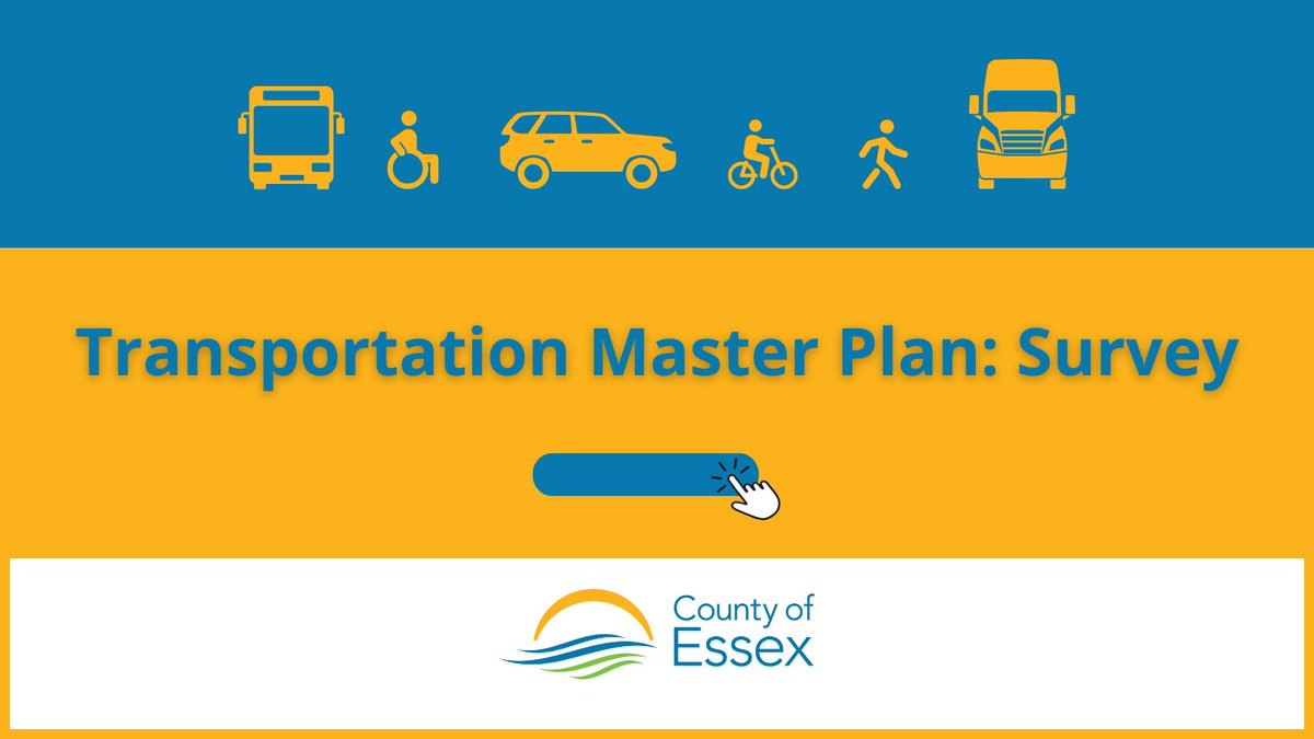 EssexCountyON's tweet photo. We want your ideas to help identify transportation related opportunities, issues and improvements as we develop a new Essex County Transportation Master Plan.

Be part of creating a plan that will guide us for the next 30 years!

Take the survey: https://t.co/oGrJJiZpa7 https://t.co/Ig7Te02Upd