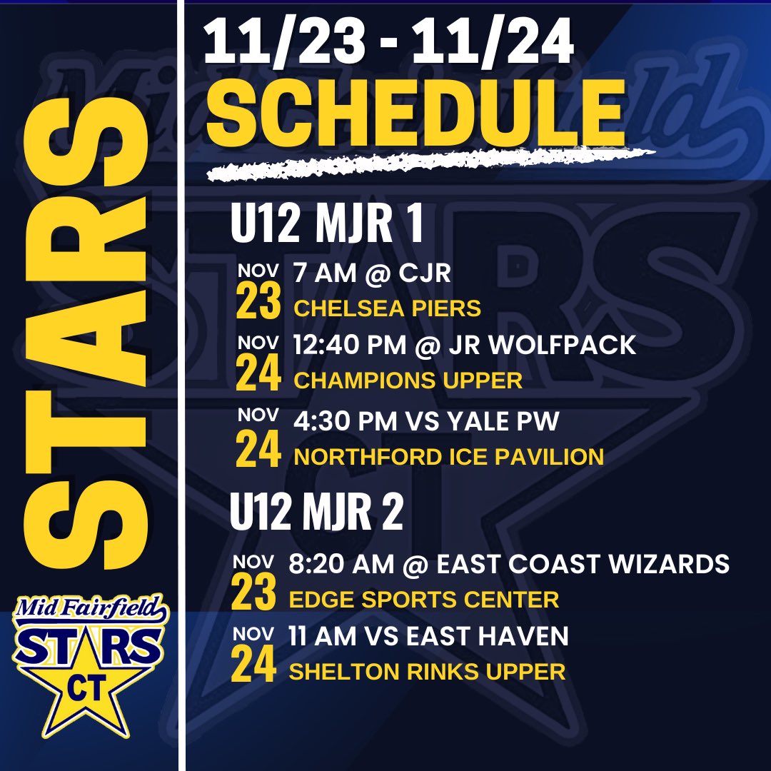Mid Fairfield Stars Schedule 11/23 - 11/24