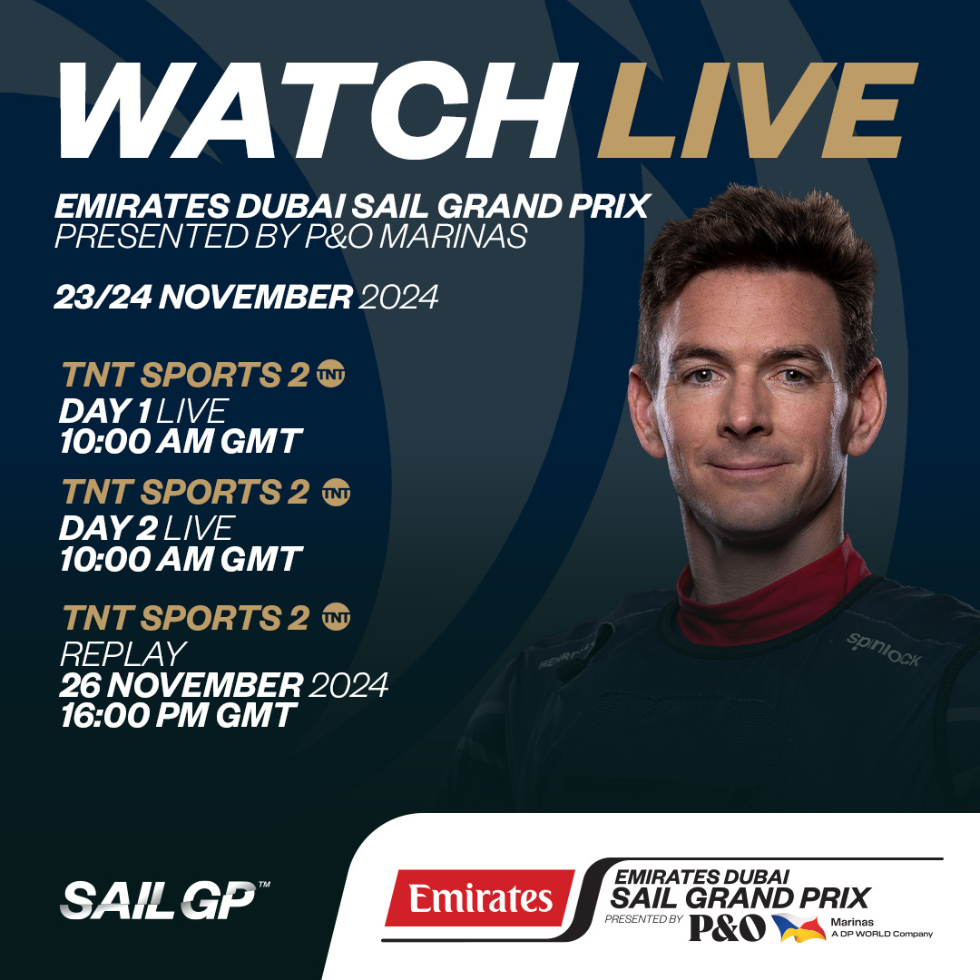 How to watch 📺

The #DubaiSGP will be live exclusively on TNT sports in the UK from 1000 AM GMT 23/24 Nov

Learn more: emiratesgbrsailgp.com/en/how-to-foll…