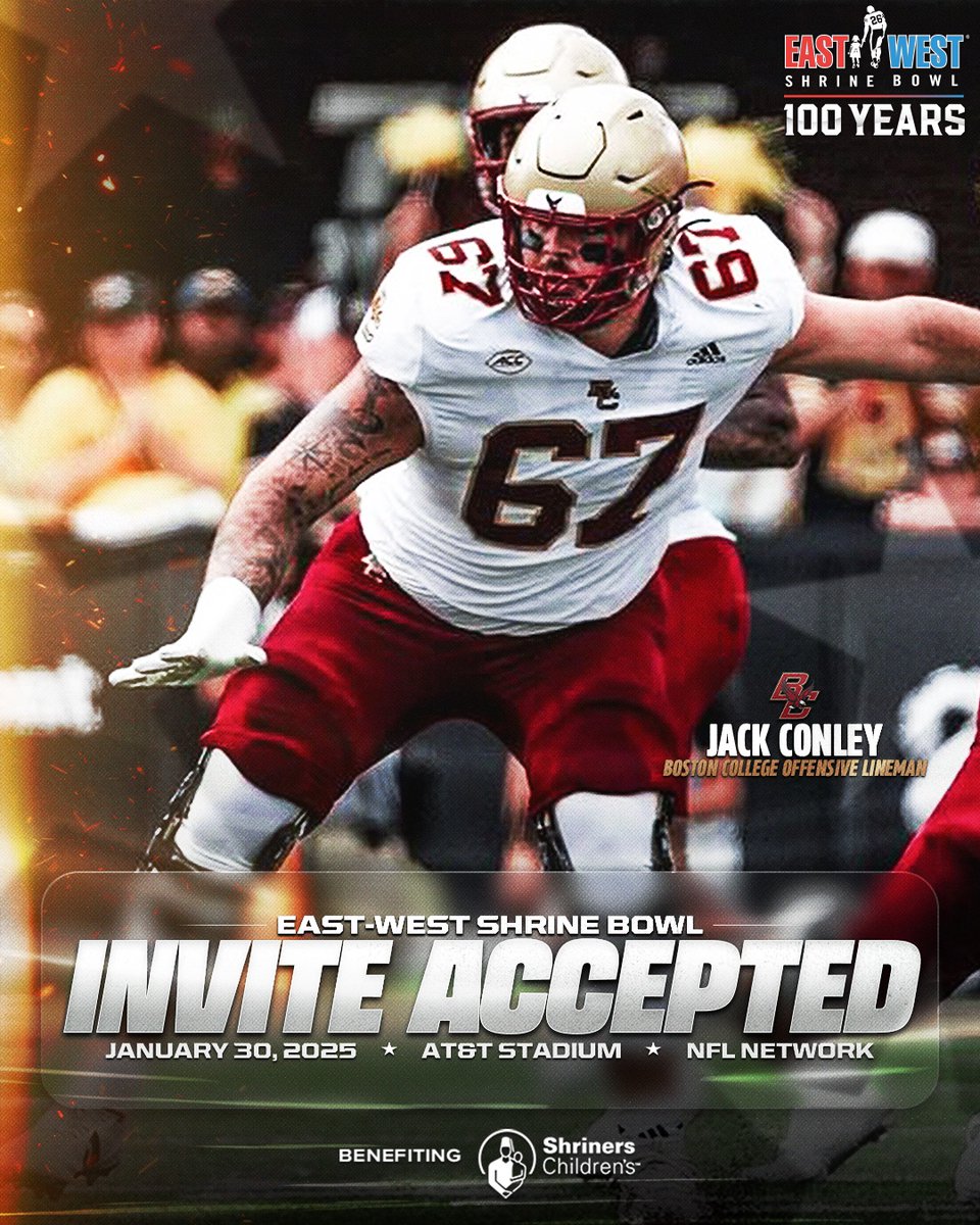 East-West Shrine Bowl (@shrinebowl) on Twitter photo Anchor ⚓️
OL Jack Conley (<a href="/jack_conley77/">Jack Conley</a>) from <a href="/BCFootball/">Boston College Football</a> has officially accepted his invite to the 100th East-West #ShrineBowl!
#EarnIt | #ShrineBowlWHOSNEXT 😎 Anchor ⚓️
OL Jack Conley (<a href="/jack_conley77/">Jack Conley</a>) from <a href="/BCFootball/">Boston College Football</a> has officially accepted his invite to the 100th East-West #ShrineBowl!
#EarnIt | #ShrineBowlWHOSNEXT 😎