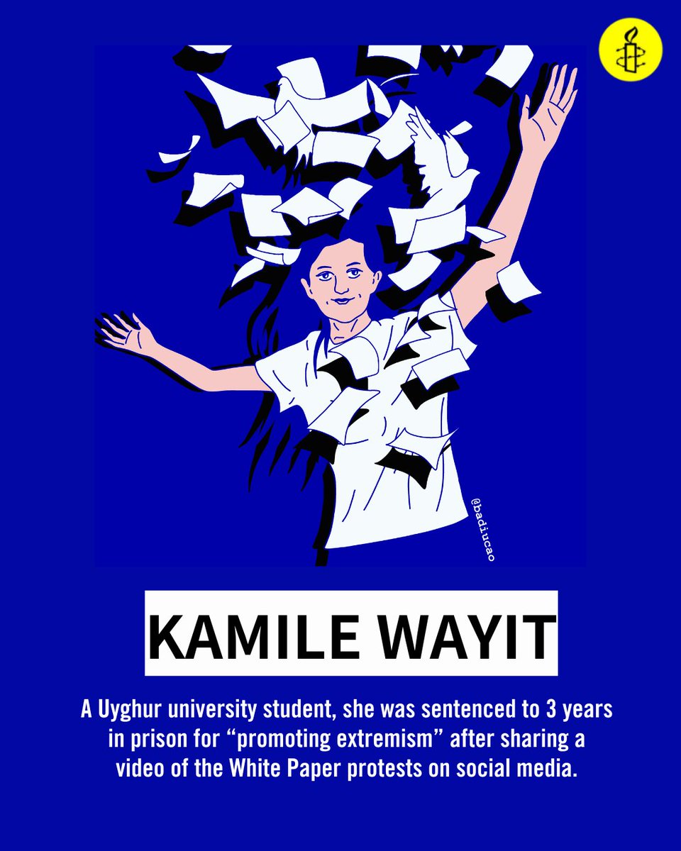 amnestyukCEA's tweet photo. Two years ago, CCP's strict Covid-19 controls contributed directly to a tragic fire in #Urumqi, sparking peaceful demonstrations across multiple cities. Many were arrested, including Uyghur student #Kamile, Uyghur rapper #Yashar, and director #ChenPinlin.

📢 #WhitePaperMovement https://t.co/WYaR6mGdPd
