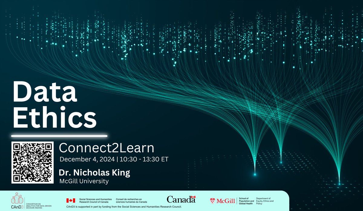 📢 Connect2Learn: Ethics in Data-Driven Policymaking

Join us Dec. 4th at 10:30 ET for a session on balancing risks, benefits, and unintended consequences in data-driven decisions with <a href="/nk_montreal/">Nick King</a> from <a href="/McGillU/">McGill University</a>.

🌟 Sign up: mcgill.ca/cand3/channels…

#DataEthics #Connect2Learn