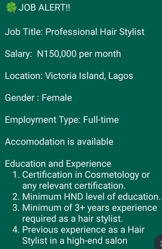 JobsBrekete's tweet photo. Whatsapp 08186588447 if you're interested
#jobsbrekete #jobseeker #jobhunts #jobs https://t.co/f5sX6euV66