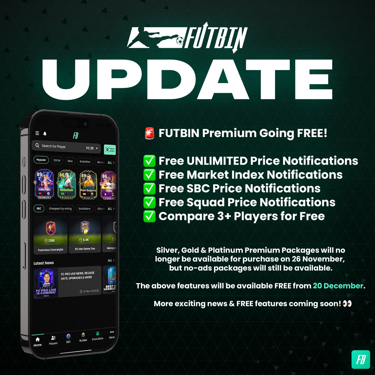 🚨 FUTBIN Premium Going FREE!

Find out more in the article below!👇